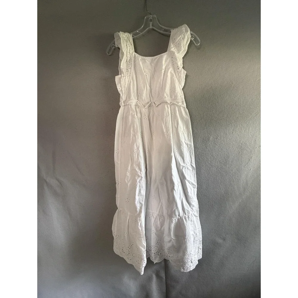 Justice Dress Girls 12 White Eyelet Lace Flutter Strap Maxi Cotton Sundress